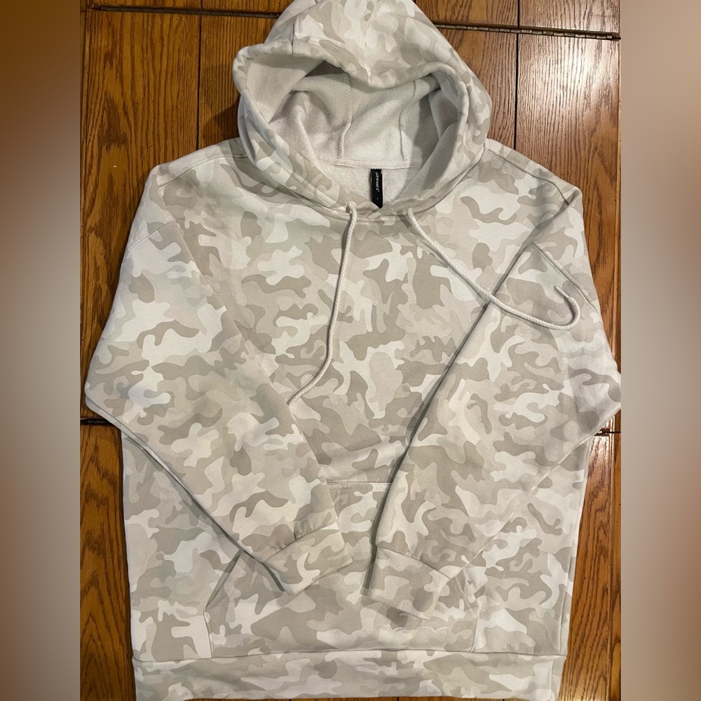 EUC Lazypants White Camo Hoodie,size small,kangaroo front pocket,logo in pocket